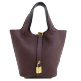 Hermes Handbag Taurillon Clemence Red Picotin Lock PM Gold Metal