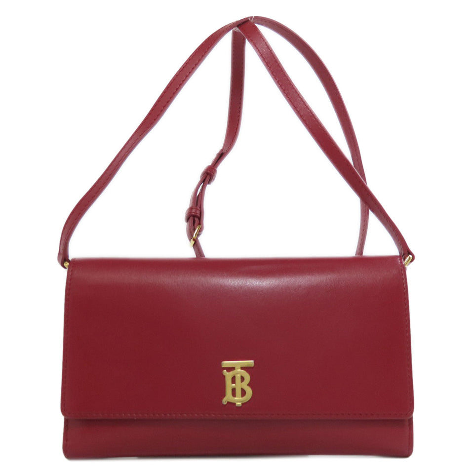 Burberry Long Wallet Purse leather Red Shoulder wallet