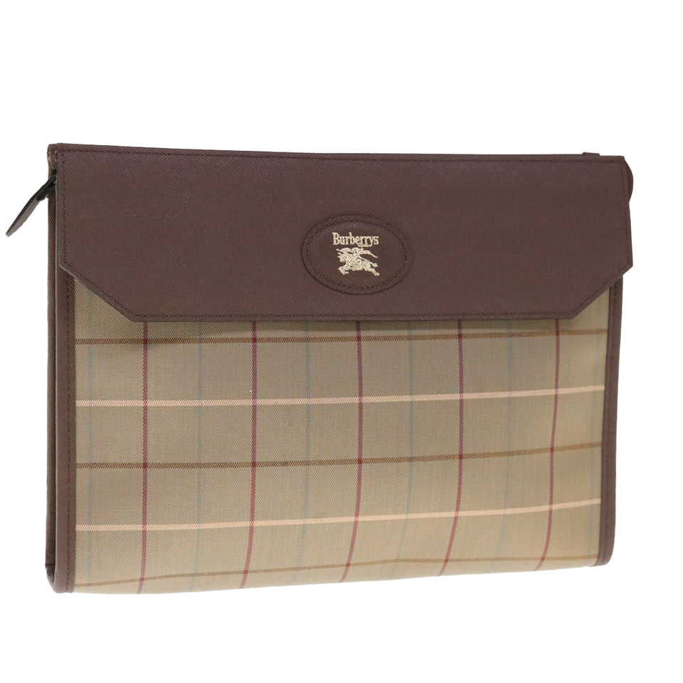 Luxury BurberrySs Nova Check Clutch Bag Canvas Brown Auth 65917