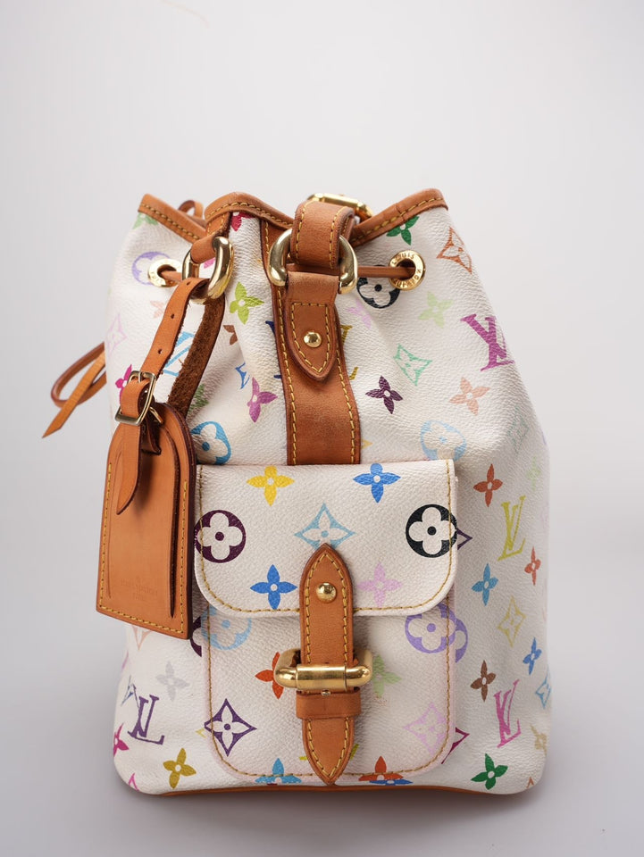 Louis Vuitton Takashi Murakami White Multicolore Monogram Coated Canvas Petit Noe Bag Gold Hardware