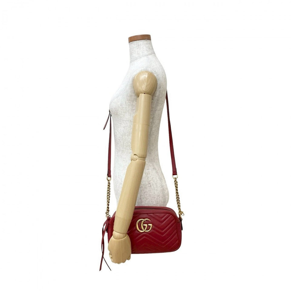 Gucci Shoulder Bag leather Red GG Marmont