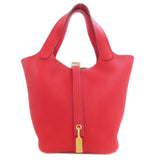 Hermes Handbag Taurillon Clemence Red Picotin Lock PM Vermilion Gold Metal Women