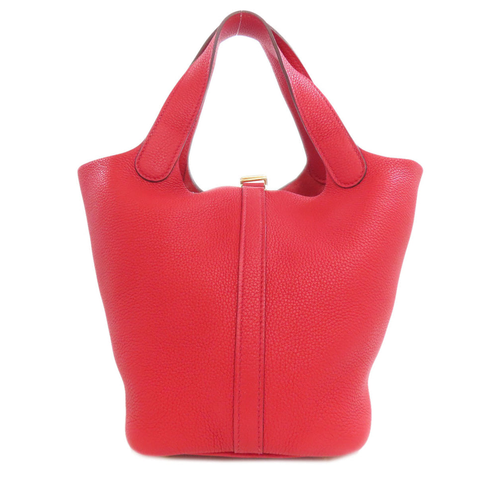 Hermes Handbag Taurillon Clemence Red Picotin Lock PM Vermilion Gold Metal Women