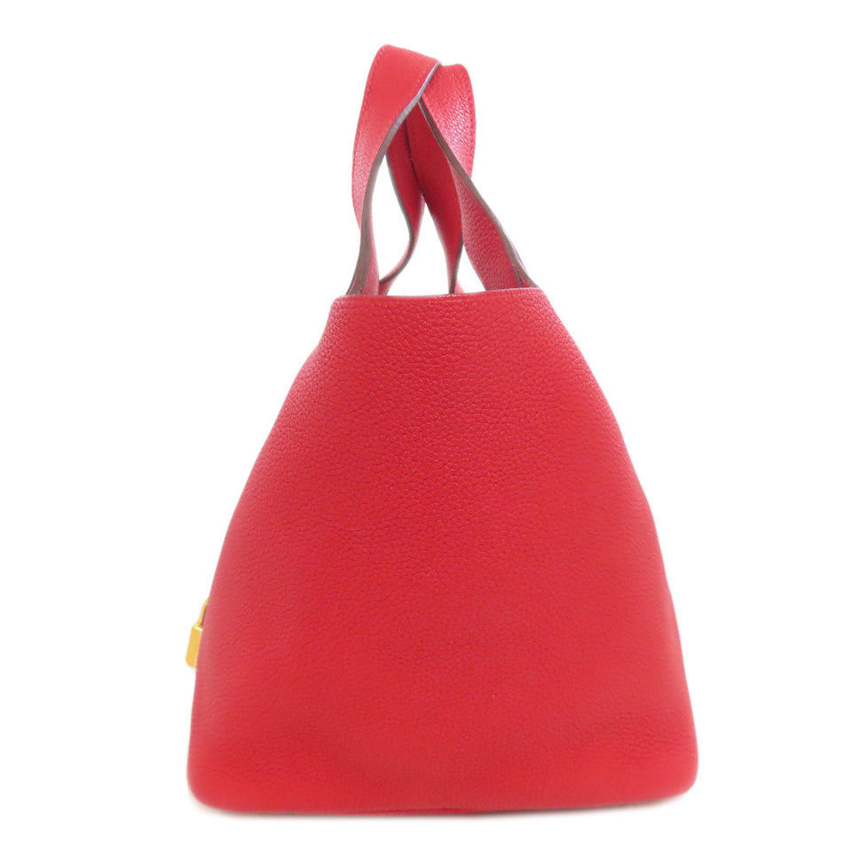 Hermes Handbag Taurillon Clemence Red Picotin Lock PM Vermilion Gold Metal Women