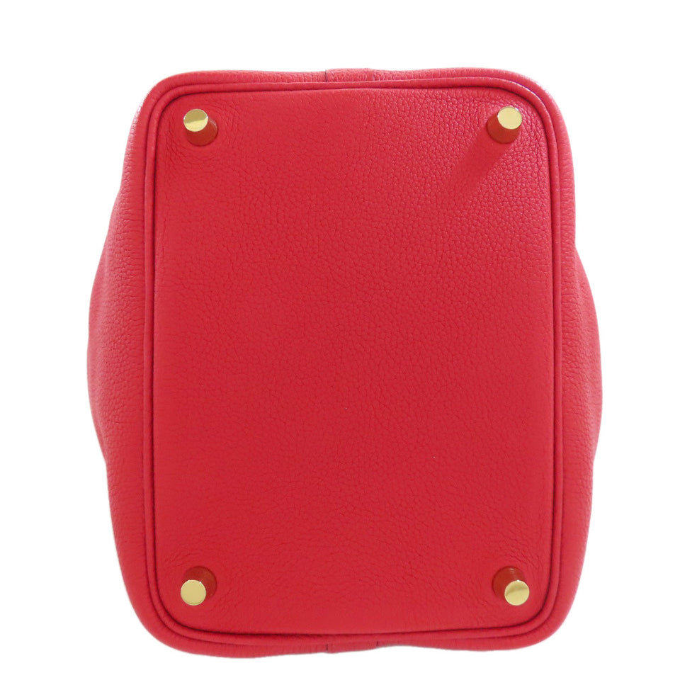 Hermes Handbag Taurillon Clemence Red Picotin Lock PM Vermilion Gold Metal Women