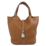 Hermes Handbag Taurillon Clemence Brown Picotin Lock MM Gold SilverMetal