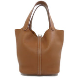 Hermes Handbag Taurillon Clemence Brown Picotin Lock MM Gold SilverMetal