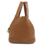 Hermes Handbag Taurillon Clemence Brown Picotin Lock MM Gold SilverMetal