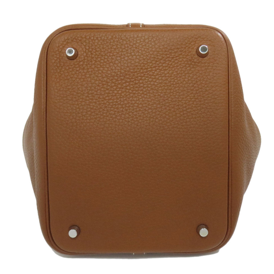 Hermes Handbag Taurillon Clemence Brown Picotin Lock MM Gold SilverMetal