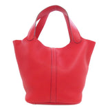 Hermes Handbag Taurillon Clemence Red Picotin Lock MM Rouge Kazak Silver Metal Women