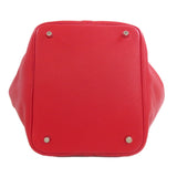 Hermes Handbag Taurillon Clemence Red Picotin Lock MM Rouge Kazak Silver Metal Women