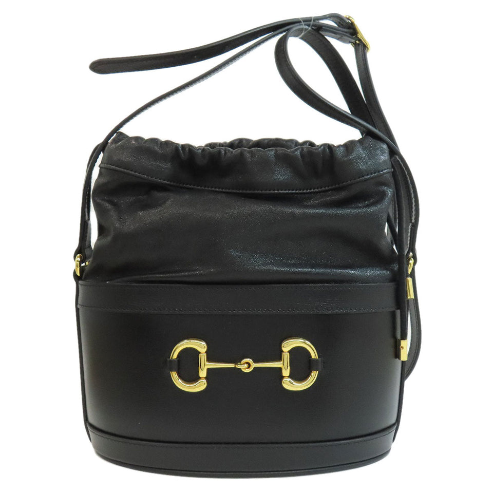 Gucci Shoulder Bag 602118 leather black Horsebit Bucket Bag Long Shoulder Women