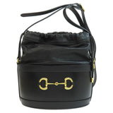 Gucci Shoulder Bag 602118 leather black Horsebit Bucket Bag Long Shoulder Women