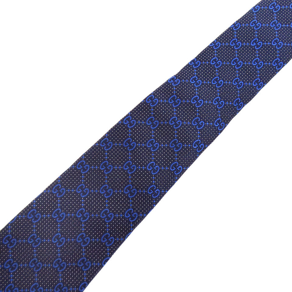 Gucci tie silk Navy GG pattern mens