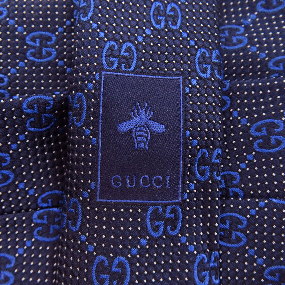 Gucci tie silk Navy GG pattern mens
