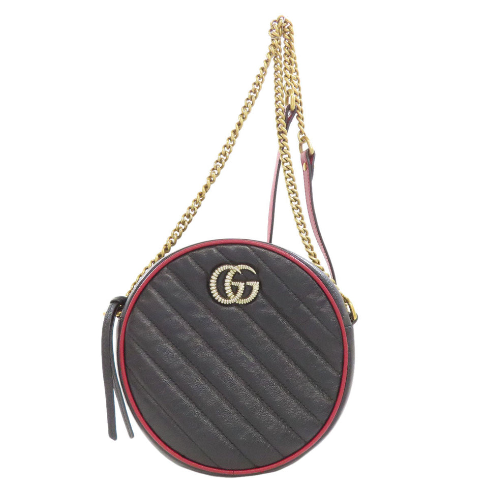 Gucci Shoulder Bag 550154 leather black Round Chain Shoulder Women