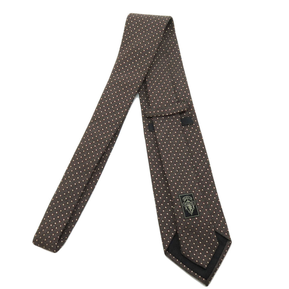 Gucci tie Wool, Silk Brown logo dot pattern mens