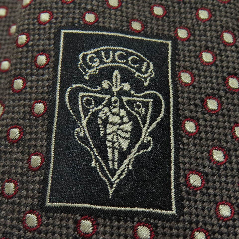 Gucci tie Wool, Silk Brown logo dot pattern mens