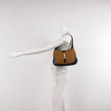Gucci Jackie 1961 Beige Camel Wicker Bag Black Leather Gold Hardware Leather Strap