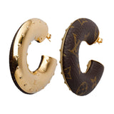 Louis Vuitton Monogram Canvas Gold Tone Wild V Hoop Earrings
