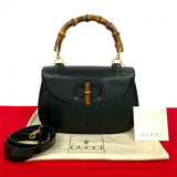 Gucci Shoulder Bag leather black Bamboo