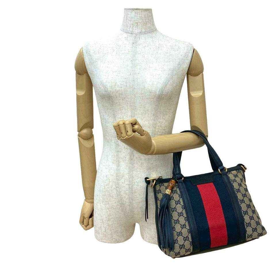 Gucci Handbag canvas Navy Sherry line