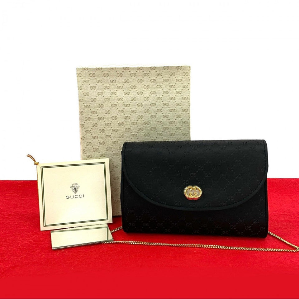 Gucci Shoulder Bag Satin black ChainShoulder