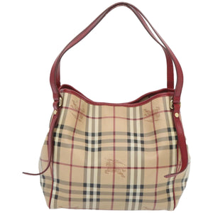 Luxury Burberry Nova Check Tote Bag PVC Beige Red Auth 66734