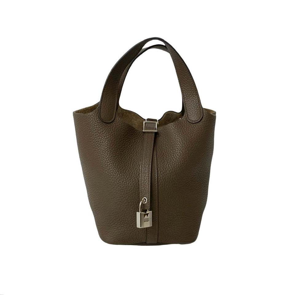 Hermes Handbag Taurillon Clemence Brown Picotan Lock PM