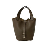 Hermes Handbag Taurillon Clemence Brown Picotan Lock PM
