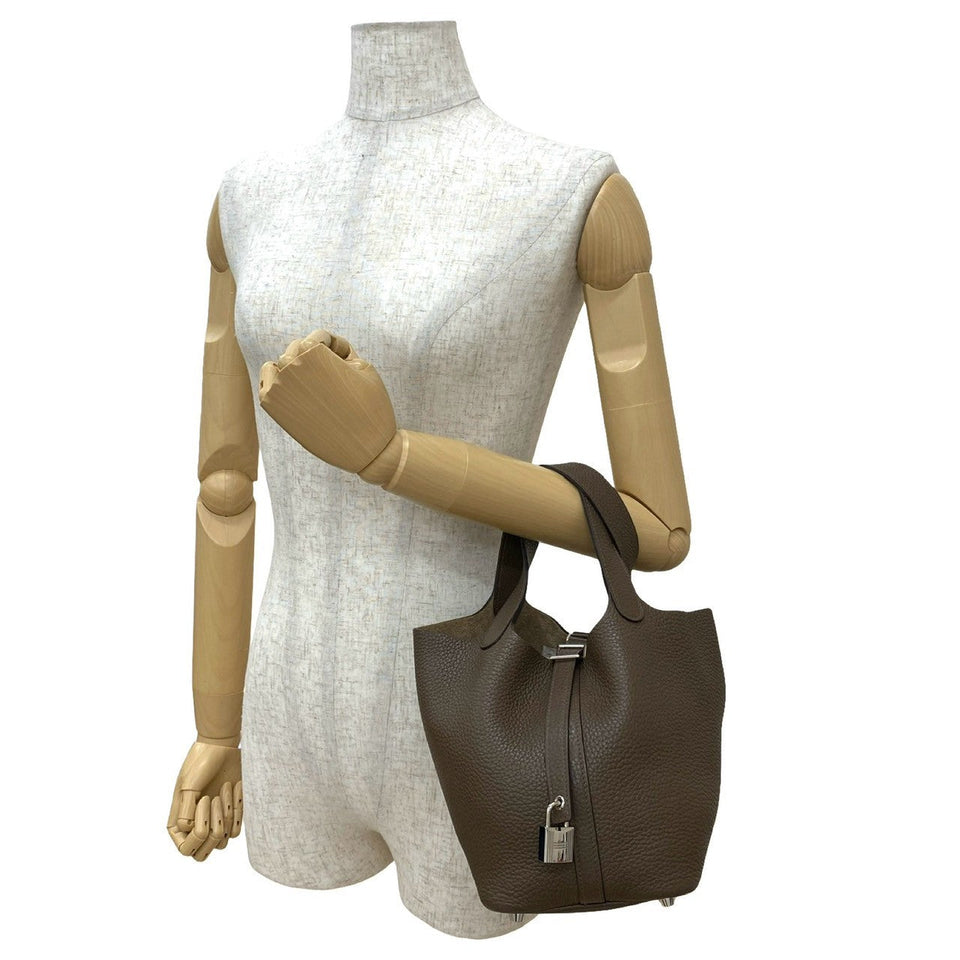 Hermes Handbag Taurillon Clemence Brown Picotan Lock PM