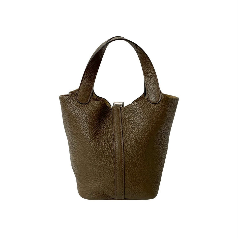 Hermes Handbag Taurillon Clemence Brown Picotan Lock PM
