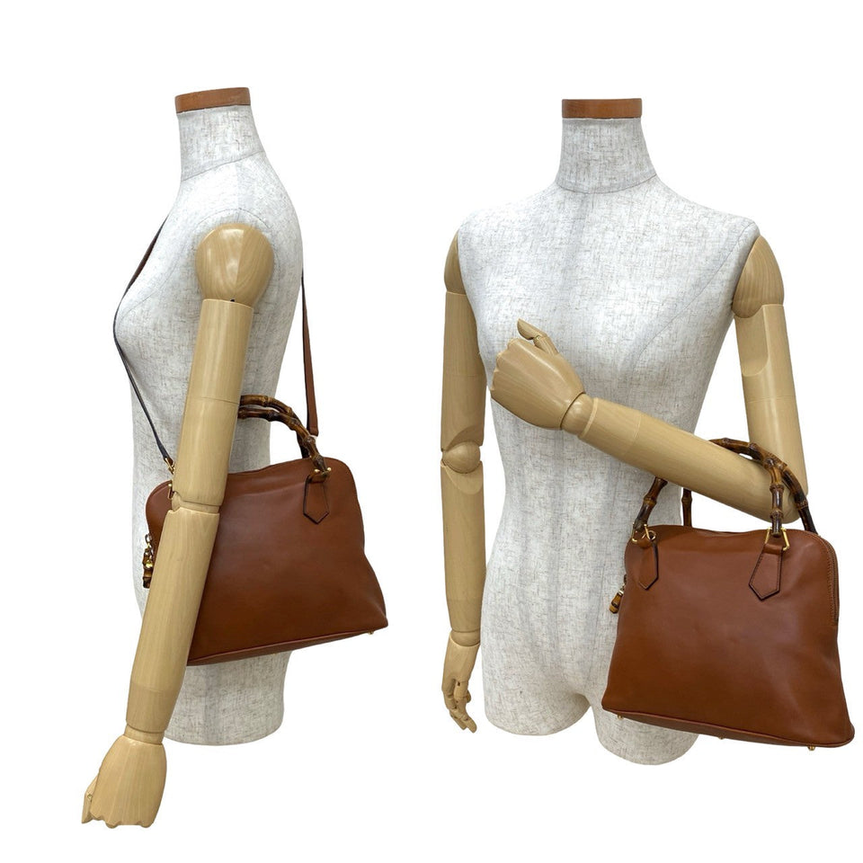 Gucci Shoulder Bag leather Brown Bamboo