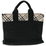 Luxury BurberrySs Nova Check Hand Bag Canvas Beige Black Auth 67106