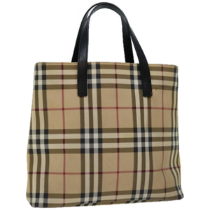 Luxury Burberry Nova Check Hand Bag PVC Beige Black Auth 67112