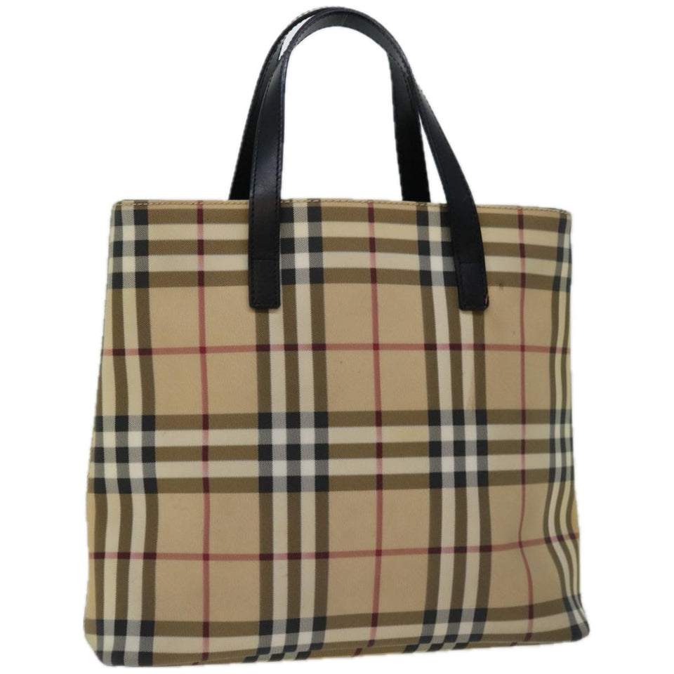 Luxury Burberry Nova Check Hand Bag PVC Beige Black Auth 67112