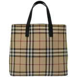 Luxury Burberry Nova Check Hand Bag PVC Beige Black Auth 67112