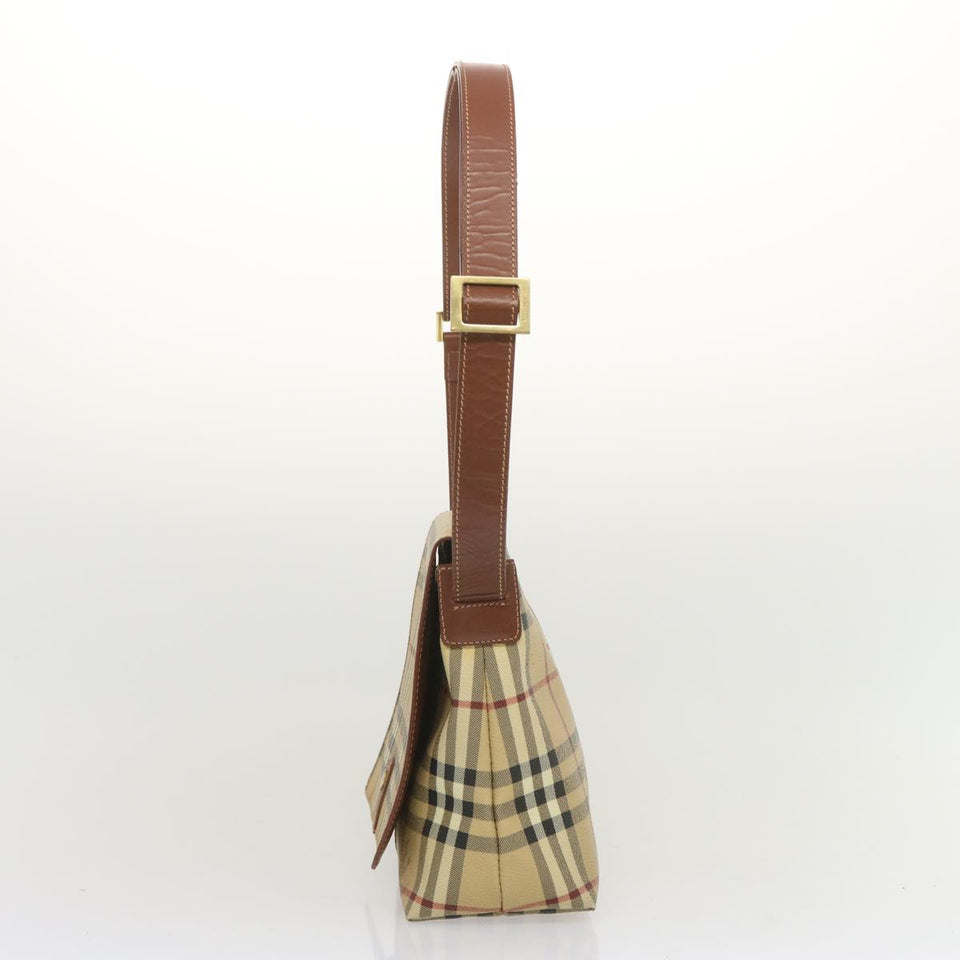 Luxury Burberry Nova Check Shoulder Bag PVC Beige Auth 67744