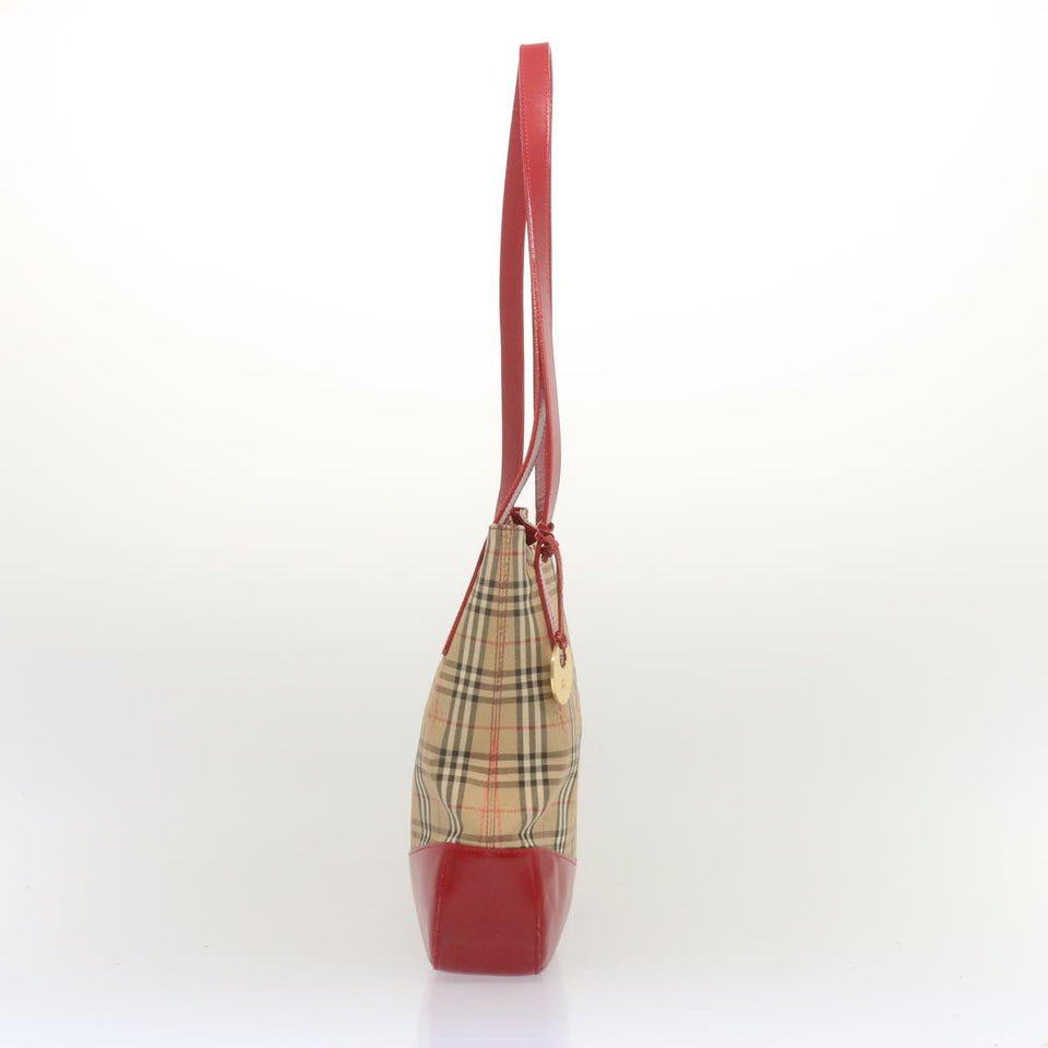 Luxury BurberrySs Nova Check Tote Bag Canvas Beige Red Auth 67775