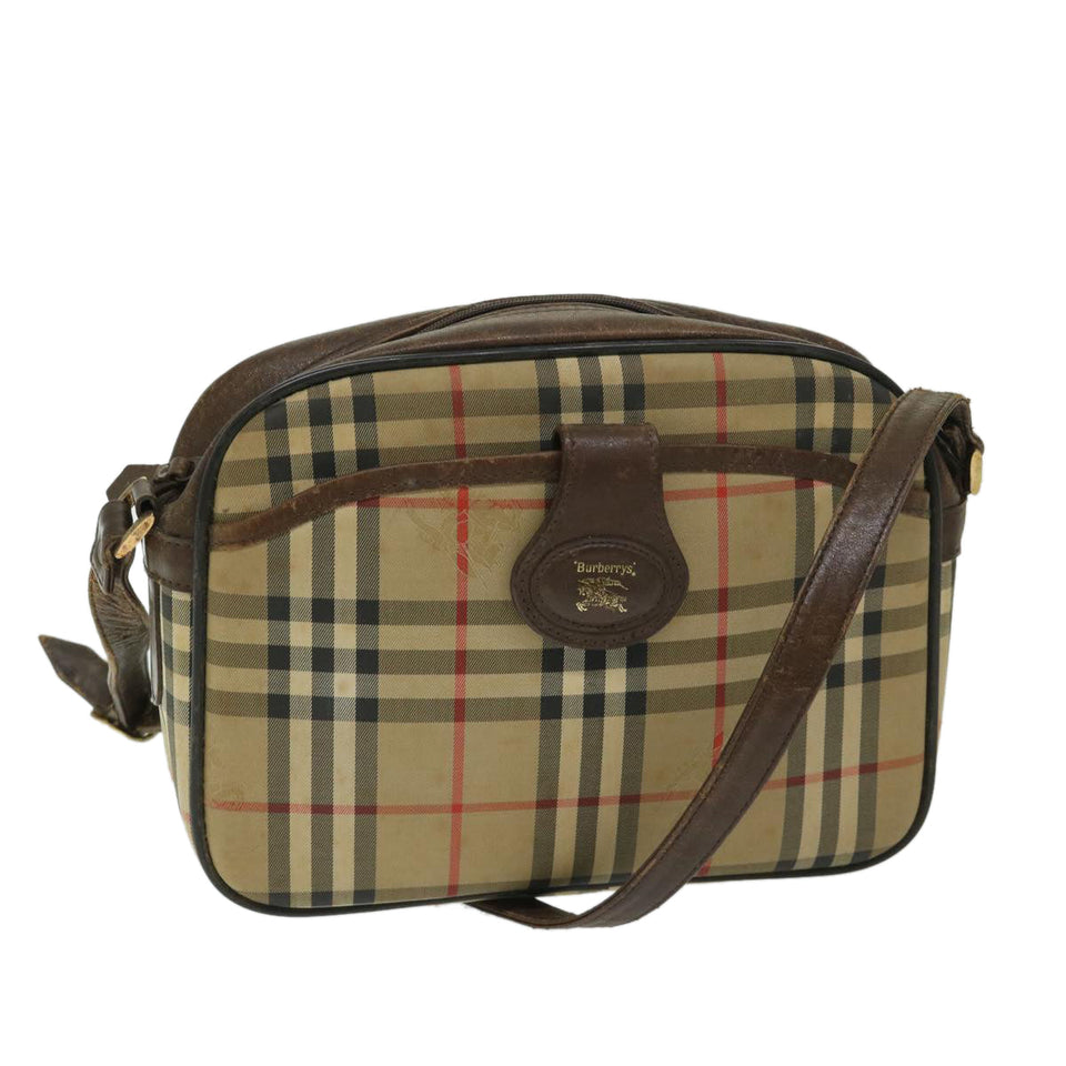 Luxury BurberrySs Nova Check Shoulder Bag Canvas Beige Auth 68023