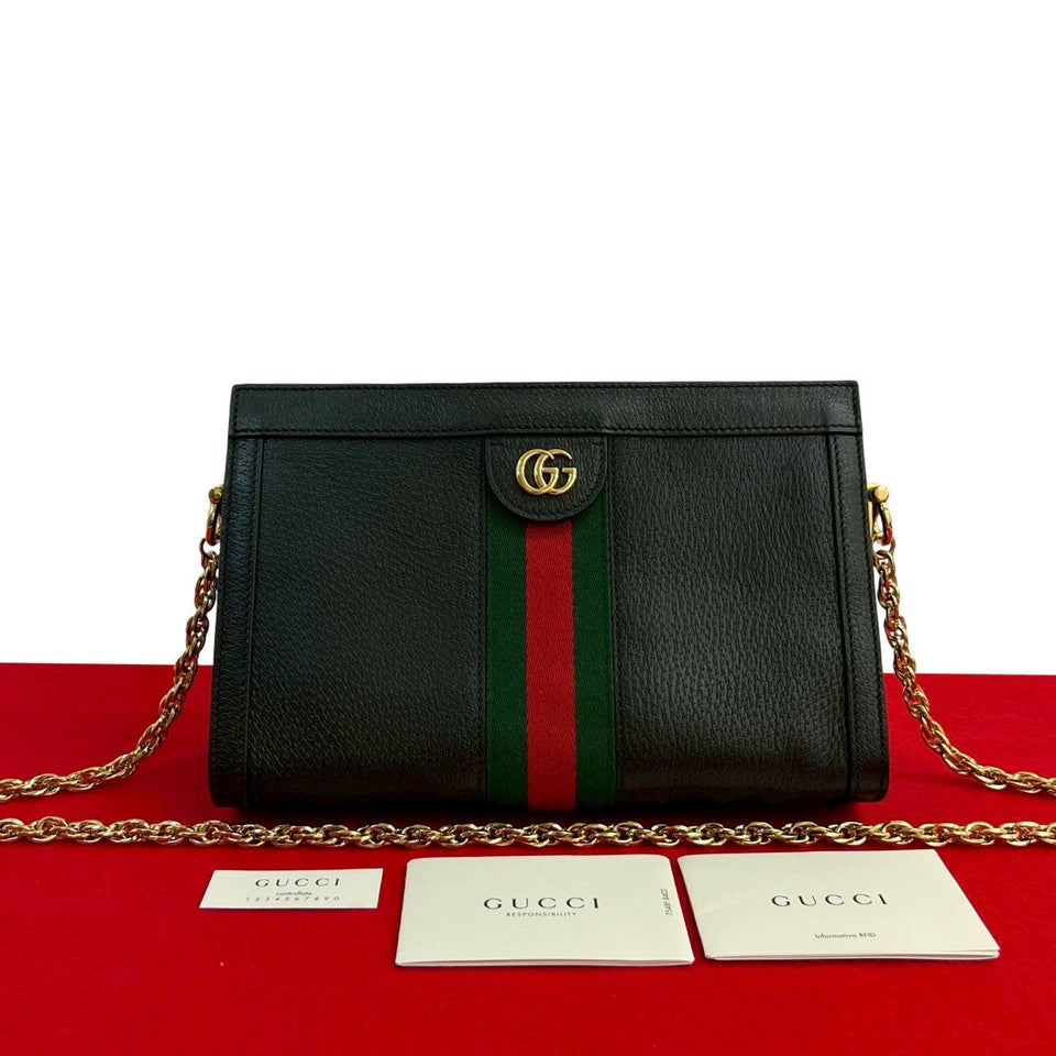 Gucci Shoulder Bag leather black Sherry line Ofidia
