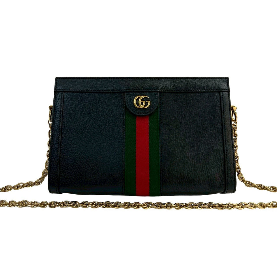 Gucci Shoulder Bag leather black Sherry line Ofidia