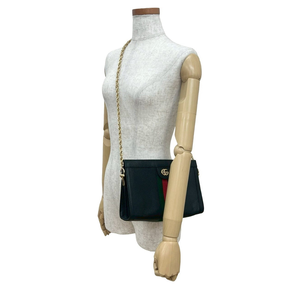Gucci Shoulder Bag leather black Sherry line Ofidia