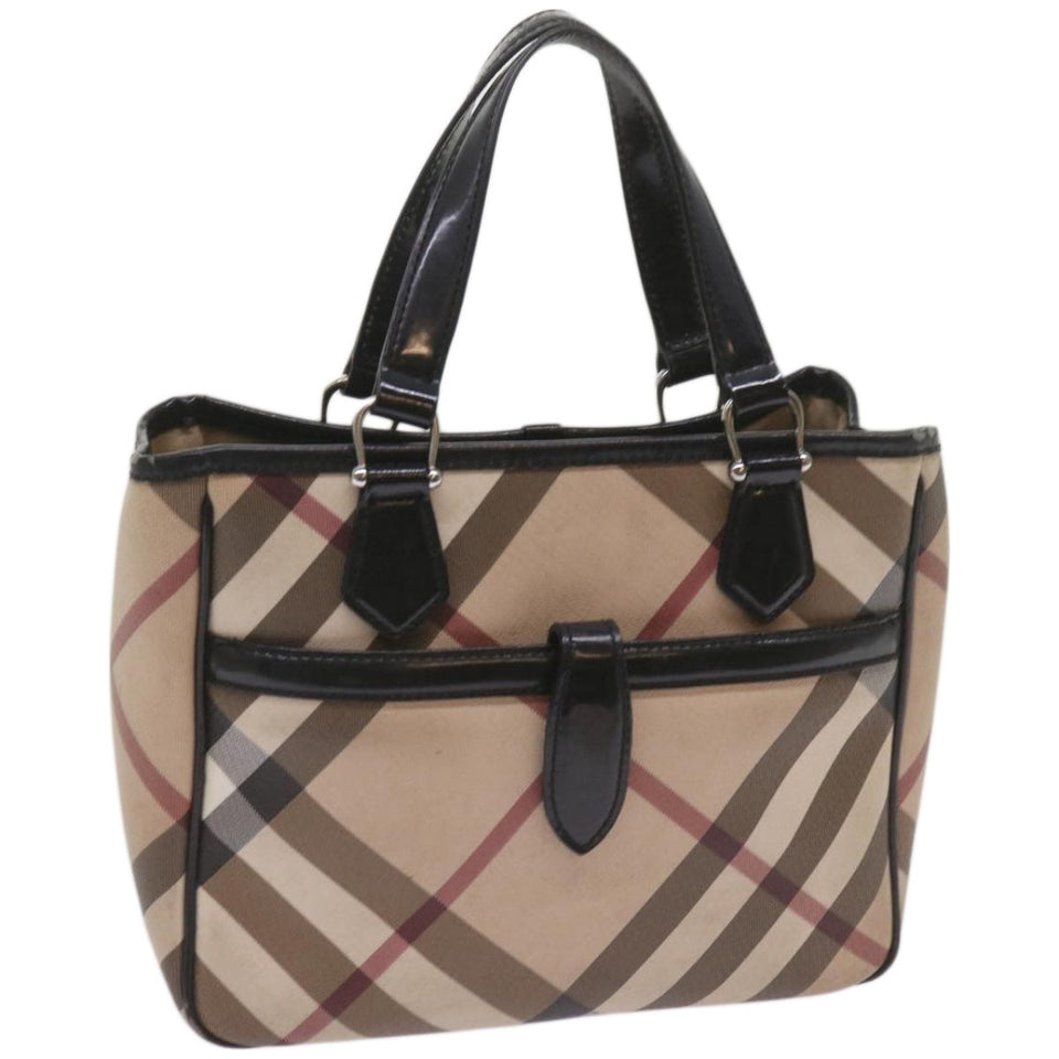 Luxury Burberry Nova Check Hand Bag PVC Beige Auth 68142