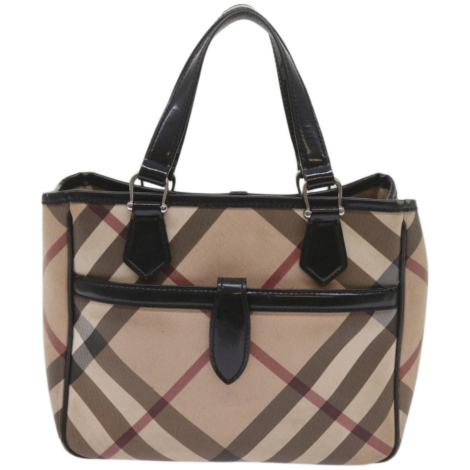 Luxury Burberry Nova Check Hand Bag PVC Beige Auth 68142