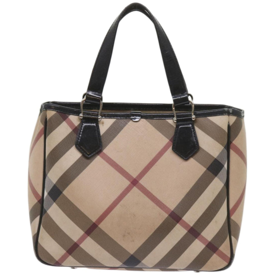 Luxury Burberry Nova Check Hand Bag PVC Beige Auth 68142