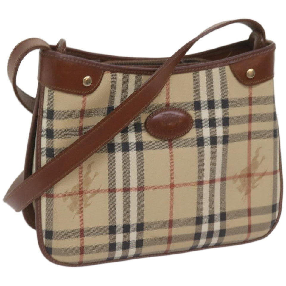 Luxury BurberrySs Nova Check Shoulder Bag PVC Beige Brown Auth 68178