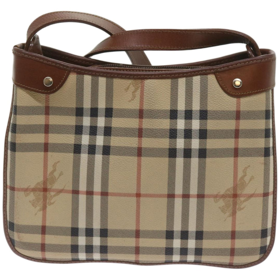 Luxury BurberrySs Nova Check Shoulder Bag PVC Beige Brown Auth 68178