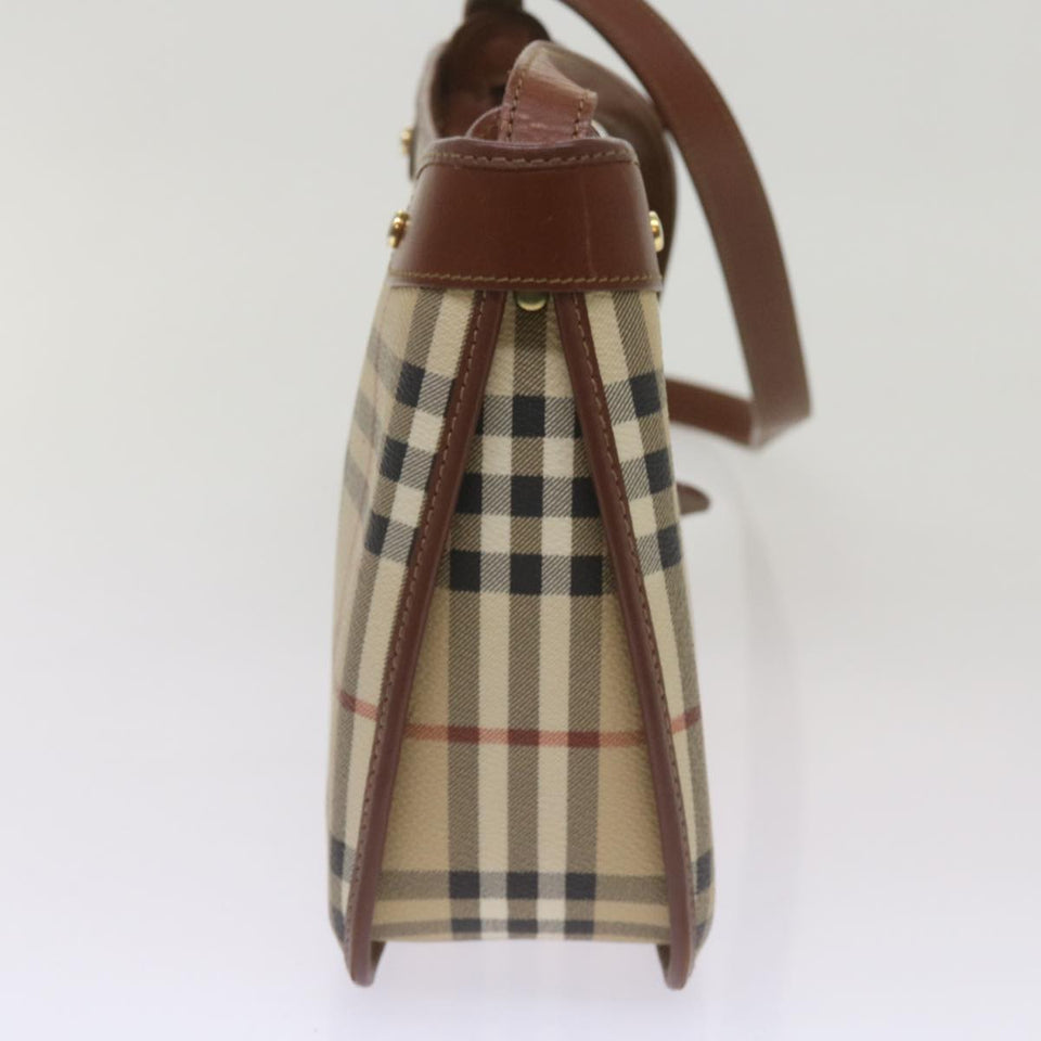 Luxury BurberrySs Nova Check Shoulder Bag PVC Beige Brown Auth 68178