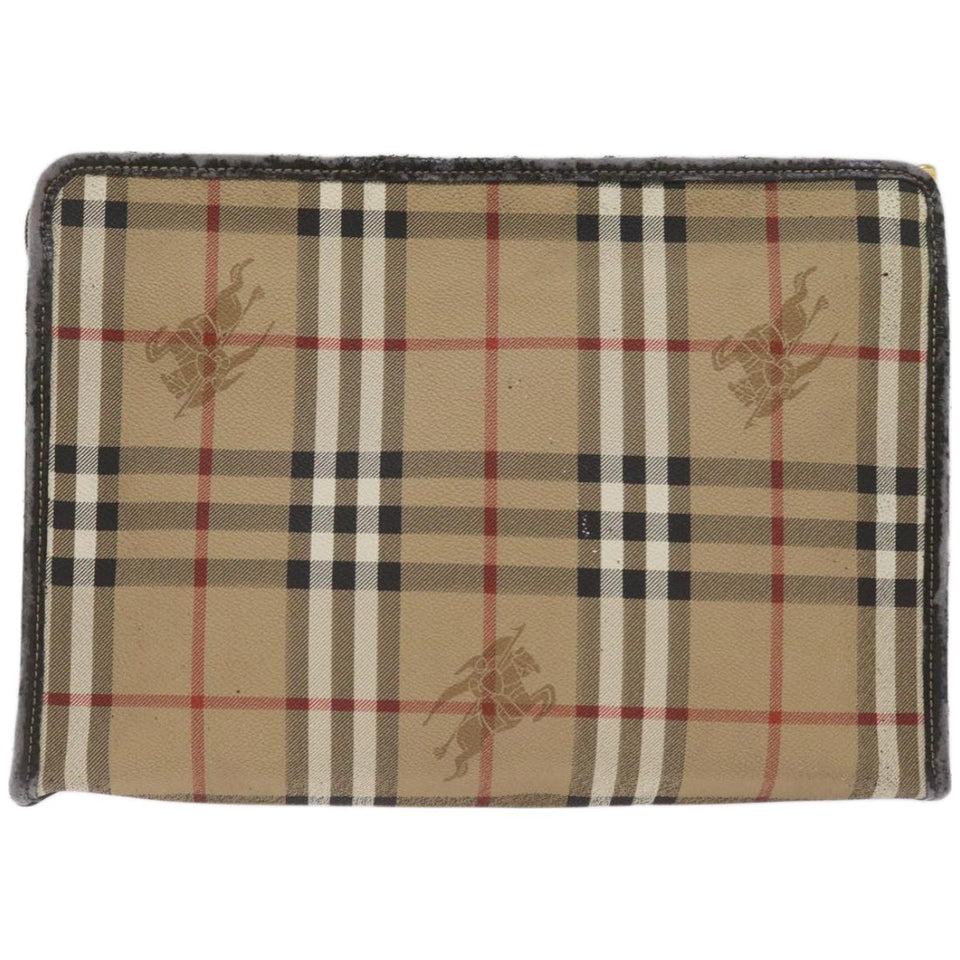 Luxury BurberrySs Nova Check Clutch Bag PVC Beige Auth 68216